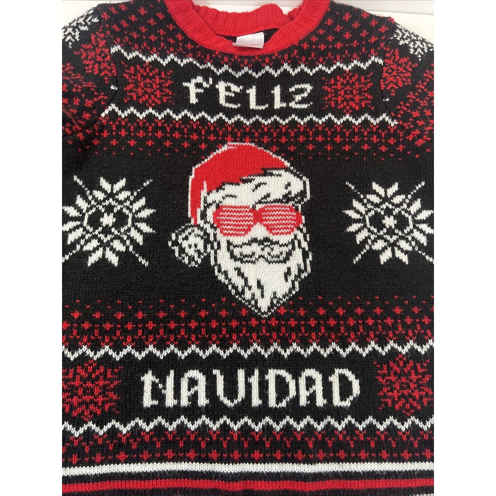 Kids Ugly Christmas Sweater Cool Santa With Sunglasses Feliz Navidad SZ 6/7